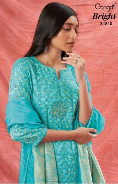 Bright 1810 By Ganga Cotton Silk Embroidered Salwar Kameez Collection